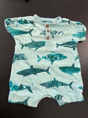 Old Navy Baby Shark Print Henley Romper Size 0-3M